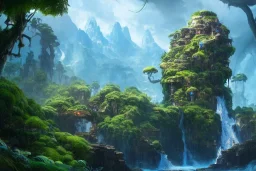 Art by Dylan cole and Eddie mendoza, Avatar concept art, pandora, hovering island with waterfall, magnificent landscape, ultra-wide angle, ultra realistic, digital painting, 8 k uhd, dynamic lighting, beautiful, sharp focus, ultra detailed, concept art