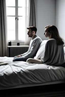 sitting on a bed with someone sleeping