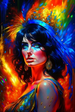 fire, lightning, wind, rain, volcanic lava, fireworks, explosions, multicolored neon lights, Elizabeth Taylor as Cleopatra in the art style of Leonardo De Vinci, oil paint on canvas, 32k UHD, hyper realistic, photorealistic, realistic, life-like, extremely detailed, extremely colorful, sharp beautiful professional quality,