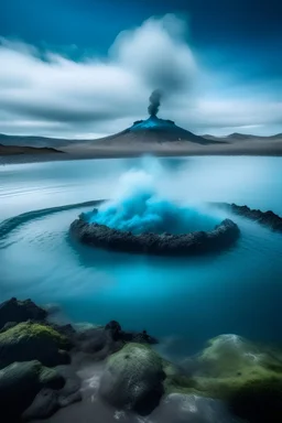 portrait of icelandic volcano in blue lagoon