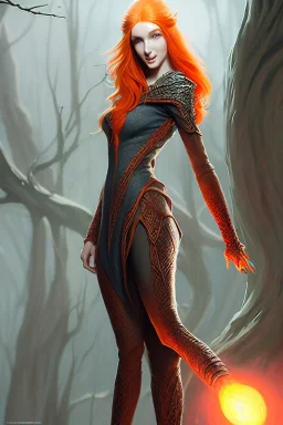 painting of a tall elven young woman with short light orange hair and freckles on the cheak bones and tall body of a topmodel light clothes, long shot, ultra realistic, concept art, intricate details, eerie, highly detailed, photorealistic, octane render, 8 k, unreal engine. art by artgerm and greg rutkowski and charlie bowater and magali villeneuve and alphonse mucha