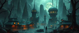 the first nation, robotic witchcraft, cyberpunk village, sci-fi, strange vessels