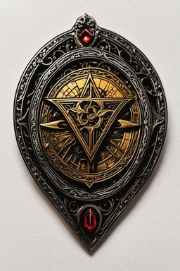 arcane symbol of an ancient Catalan vampire coven , in the form of highly detailed, ornate lapel pin, in the graphic novel style of Bill Sienkiewicz
