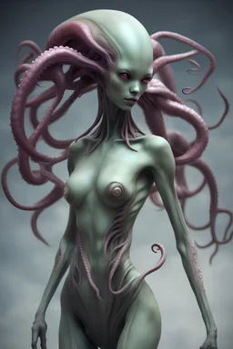 gorgeous female humanoid alien model, tentacles