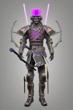 Futuristic Neon crystal skeleton samurai smoke glass