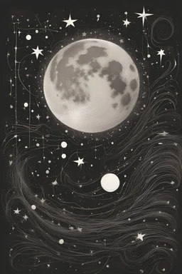 Abstract drawing of the moon and stars