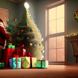 pixar style rendering, volumetric interior of old home with xmas tree is the background,peter billingsley is a chubby kid with glasses, gripping a single Dark red soap bar, ((brown))argyle sweater,