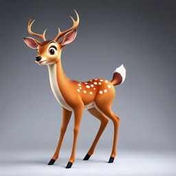 full body of an bald white tail deer, standing, halted with chest out, proud pose, with big smile, big surprised eyes, tail upward, on flat background, in the style of 'My Little Pony' and Bambi, fantastic lighting