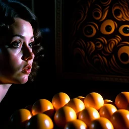 Strong texture, photorealism, odd eggs, Caravaggio. Intricate patterns, hypermaximalist. Surreal, eerily mysterious, pastel colors. Italian horror, Dario Argento. Movie shot, spooky horror. 33mm photography.