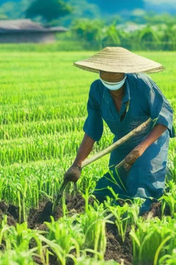 Asian farmer growing cover crops