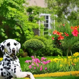 Hermoso perro Dalmata en el jardín arte caricatura