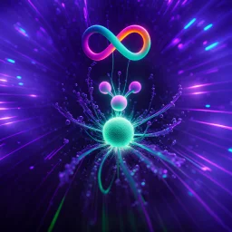 infinity symbol ∞ with vibrant single Plankton in water, striking, neon, chiaroscuro, dramatic, captivating, powerful, fantasy, beautiful, octane render, 16k post-production, artstation: award-winning: atmospheric: commanding: fantastical: clarity: ultra quality: striking: brilliance: stunning colors: amazing depth; lens: f/11, 35mm