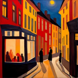 street made of felt, volumetric light, noon-light, nightmare, people, Edvard Munch