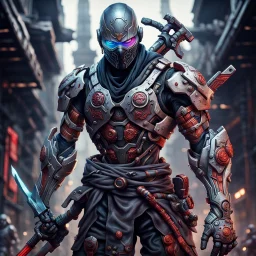 Fhoto full body, reality, Raw, god war, cyborg ninja, with weapon, digital art, intricate details, powerful composition, captivating, , trending on artstation, sharp focus, studio photo, intricate details, highly detailed, by addie_digi