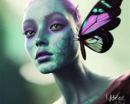 Beautiful mystical butterfly portrait, dark fantasy, romanticism, acrylic paint, chinese painting, magazine, highly detailed, ethereal, otherworldly, backlighting, rays of shimmering light, persian empire, artstation, silver, purple, black, teal, aqua, yellow, olive, vibrant, intricate,