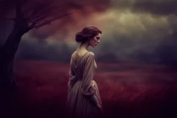 Single image: A Very Beautiful pretty dreamy Lady in eerie beautiful landscape art by Anka Zhuravleva, Sandy Welch, Jane Small, Aliza Razell, Eduard Veith, Joel Robison, Mikhail Vrubel, Ferdinand Hodler, Christoffer Relander, William Timlin, Charles Rennie Mackintosh, John Lowrie Morrison, Sidney Nolan. 3/4 Headshot, Volumetric lighting, 3d, mixed media, Best quality, crisp quality