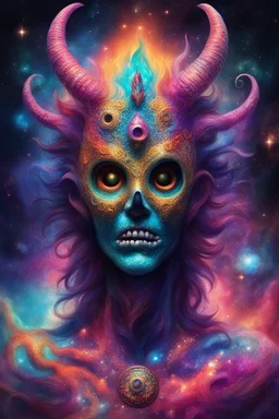 colourful horror masked horror inhumane godly being cosmic creature of magic