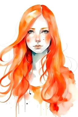 Watercolor long orange hair girl