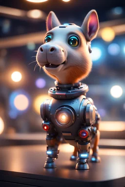 ultimate transcendent happy chat robot squirrel dog cat space hippo horse with spotlights, in advanced hi tech dock, bokeh like f/0.8, tilt-shift lens 8k, high detail, smooth render, down-light, unreal engine, prize winning