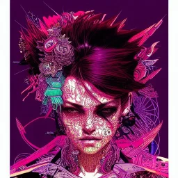 beautiful punk girl, hyper detailed, hyperdetailed, intricately detailed, illustration by <kilian eng> <Yoji Shinkawa>, purple tones,