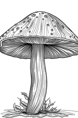 coloring book picture of an amanita muscaria, line art, black and white, no shadows