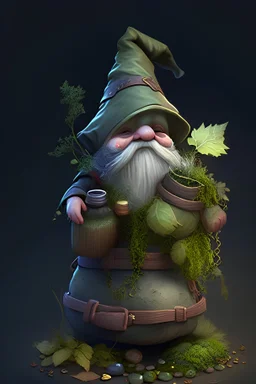 gnome with sack of herbs and healing potions