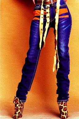 year 1996 denim fashion. Loose, baggy, low waist Combat pants and t-shirt. Colors: denim blue, blue, purple, cream, khaki, light green, lilac, plum, orange, terracotta, red, light yellow, lion yellow, pink, dark blue, beige. leopard, Cheetah, wide belt. Latex in small part. Kylie Minogue, Tyra Banks. leg warmer. Cargo pants.