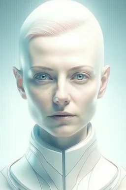 Portrait of a futuristic woman, creamy colors, Albanian, no hair