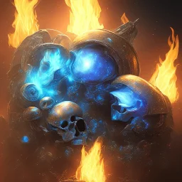 metal magic armoured skull MUSHROOMs stars galaxy SPACE lANDSCAPE BURNING IN BLUE FLAMES hellfire abyss