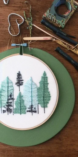 foggy forest embroidery hoop