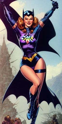 Batgirl,sexy Pin-Up by Frank Frazetta, full body and face can be seen, detailed face, detailed body