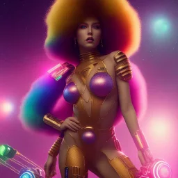 full body shot, masterpiece, best quality, family of three, Caucasian, sparkling eyes, fluorescent skin, colorful makeup, borg, highly detailed body, afrofuturism, scifi, sun light, 4K, RAW, depth of field, high contrast, realistic details, 24mm