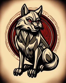 Vintage cartoon wolf drawing, stylized , trAditional americana old school tattoo designed