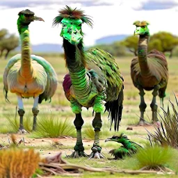 ostrich and horses