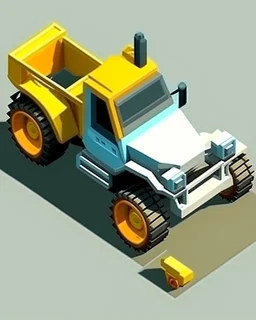Isometric bobcat skidsteer with front bucket attachment, 3d cartoon proportions, Digital painting