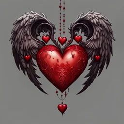 drawing gothic dark red heart with wings with flowers, white lace and red rubies, Trending on Artstation, {creative commons}, fanart, AIart, {Woolitize}, by Charlie Bowater, Illustration, Color Grading, Filmic, Nikon D750, Brenizer Method, Side-View, Perspective, Depth of Field, Field of View, F/2.8, Lens Flare, Tonal Colors, 8K, Full-HD, ProPhoto RGB, Perfectionism, Rim Li