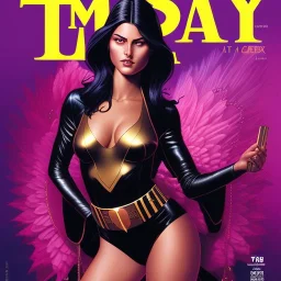 artgerm, joshua middleton comic cover art, pretty friendly phoebe tonkin as death sandman comic death appears as a young, attractive, slim woman of average height in her early to mid 2 0's. she has very pale skin, dark eyes, long jet - black hair that she wears in a variety of styles and has an eye of horus painted under one of her eyes. she prefers to dress casually and she always wears black clothing usually in the form of a black tank top and slim jeans, smiling, full body, symmetrical eyes