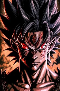 a man with a dragon on his chest, black dragon, highly detailed portrait of goku, ancalagon the black, gogeta, ultra detailed color art, official art, son goku, goku, full art, the former demon king, cgsociety 9, full color manga cover, a baddass dragon, chiaroscuro anime key visual