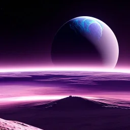 Alien spacevehicle over a crater, purple sky