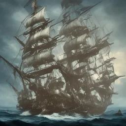 Skeleton pirates on a big, scary ship, artistically