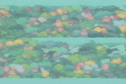 illustration fantasy horses of different colors in a field from afar