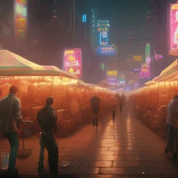  Realistic scene,streetMarket, highly detailed, high lighting, 4k, tracing RTX, style cyberpunk, night,