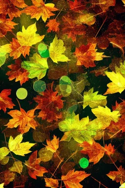 Beautiful abstract chaotic background wallpaper with autumn leaves, glass, reflections, smoke and stormy clouds, abstract and combined together, chaos and makes no sense