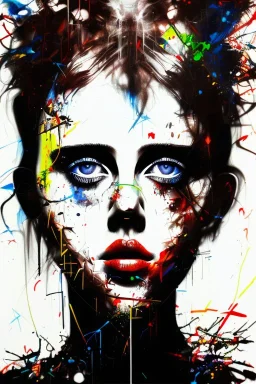 Danish singer MØ face, Abstract portrait by Yoji Shinkawa, Jackson Pollock