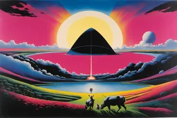 Pink Floyd album art for "Atom Heart Mother", surreal, by Terry Oakes, by Jack Ohman, by Gerald Scarfe, concept art, dramatic, silkscreened, color ink illustration, psychedelic album cover, expansive, smooth, breast milky mind your throats please!