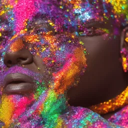 older man, fourty years old, masterpiece, best quality, family of three, ebony skinned, sparkling eyes, fluorescent skin, colorful makeup, afro, highly detailed body, afrofuturism, scifi, sun light, 4K, RAW, depth of field, high contrast, realistic details, 24mm