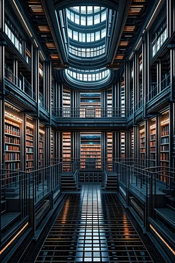 very modern science fiction library, in science fiction style, trending on artstation, sharp focus, studio photo, intricate details, highly detailed