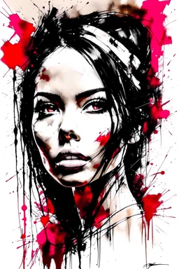 Portrait of A beautiful woman with long braided hair brown eyes crimson lips nice pointed nose pastels art by Russ Mills , flowing brush strokes