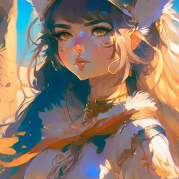 cute anime persian girl, key visual, glamour,sceane from princess mononoke movie, cute anime girl, dynamic pose, anime digital painting by loish + rossdraws + Pino Daeni, , painterly, impressionist style, half painted, golden hour, digital art, 4k, full details