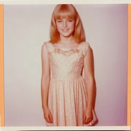 Young Singer Michelle Phillips; bohème dress, in the style of a polaroid